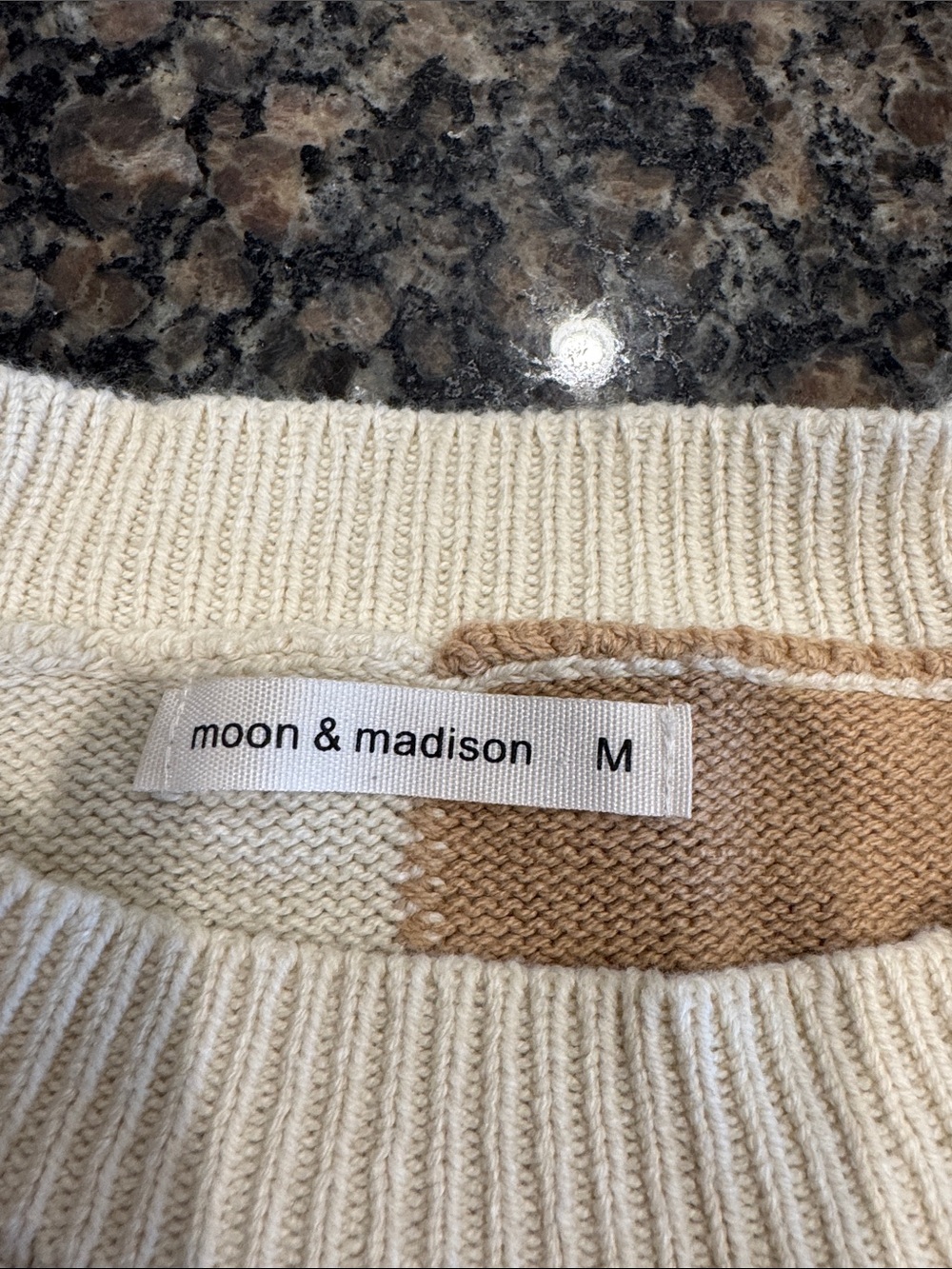 moon & madison Cream and Tan Checkerboard Crewneck Sweater Vest - Picture 2 of 5
